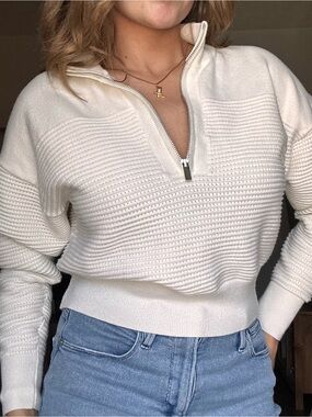 Women's Cream Quarter-Zip Textured Pullover Sweater